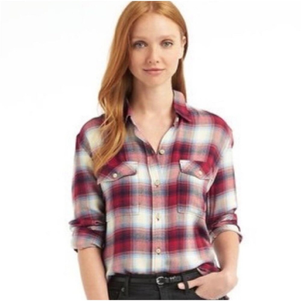 Gap Pendleton Mills Women's Shirt Boyfriend‎ Flannel Red Blue Plaid Size Small